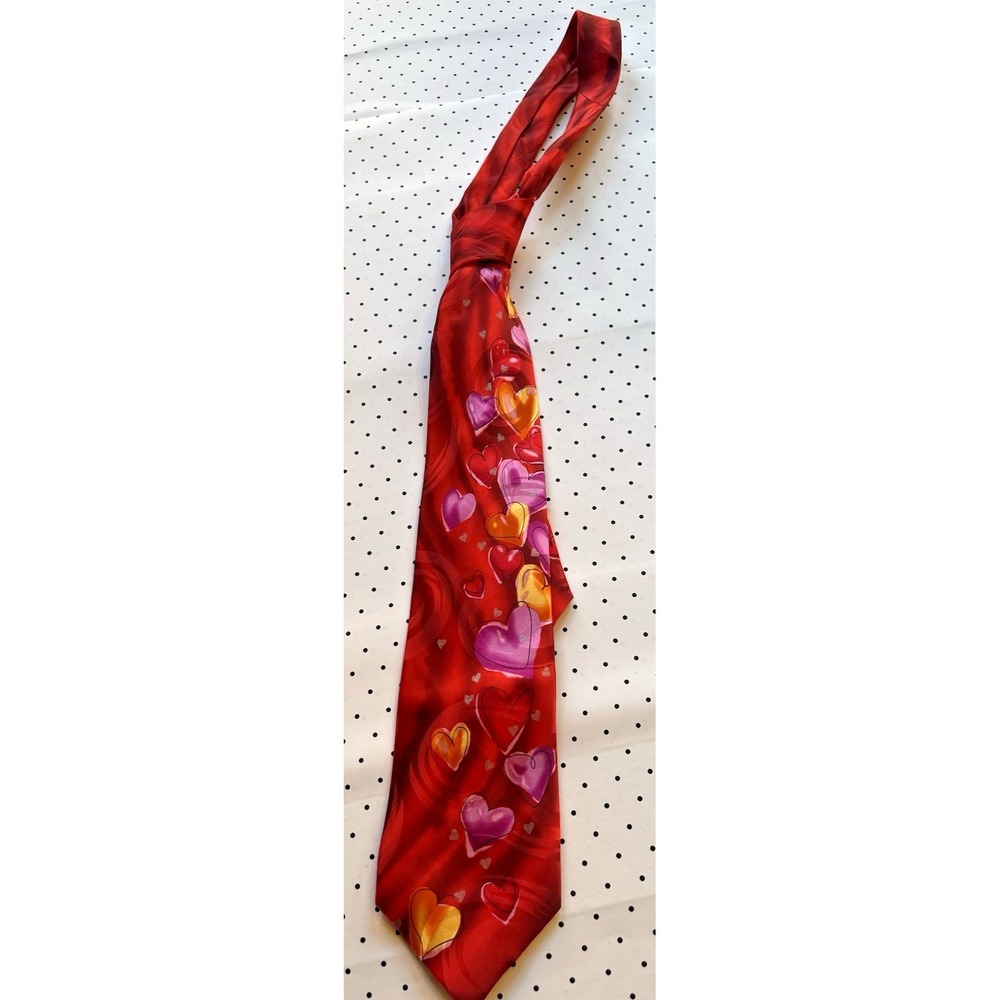 J‎ Garcia Silk Hearts Tie Red Valentine Novelty Love Romantic Necktie VTG
